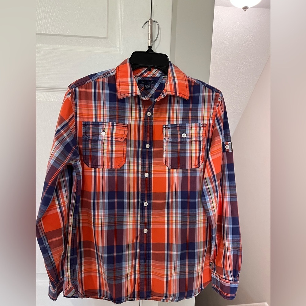 Tommy Hilfiger 100% cotton plaid blue orange shirt for Men/Women.